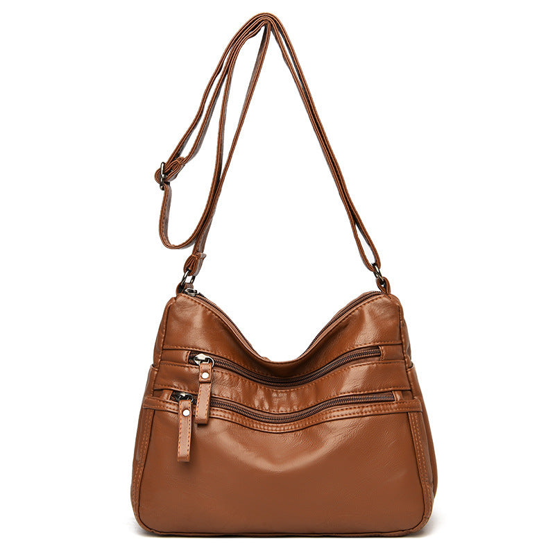 Real Washed Leather Classic Solid Color Soft Leather Versatile Casual One-shoulder Crossbody Bag