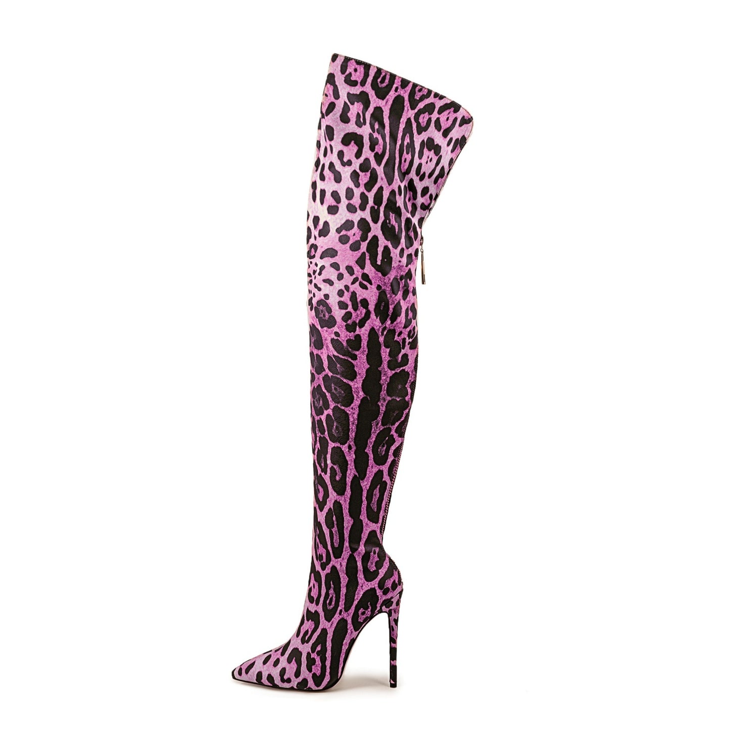 Pointed-toe Stiletto Leopard Print Stretch Thin Boots Nightclub Bar Pole Dance