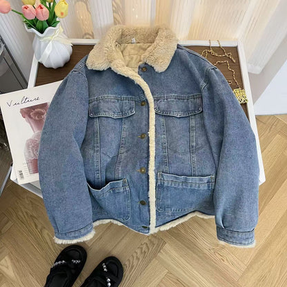 Premium Faux Lamb Wool Denim Jacket