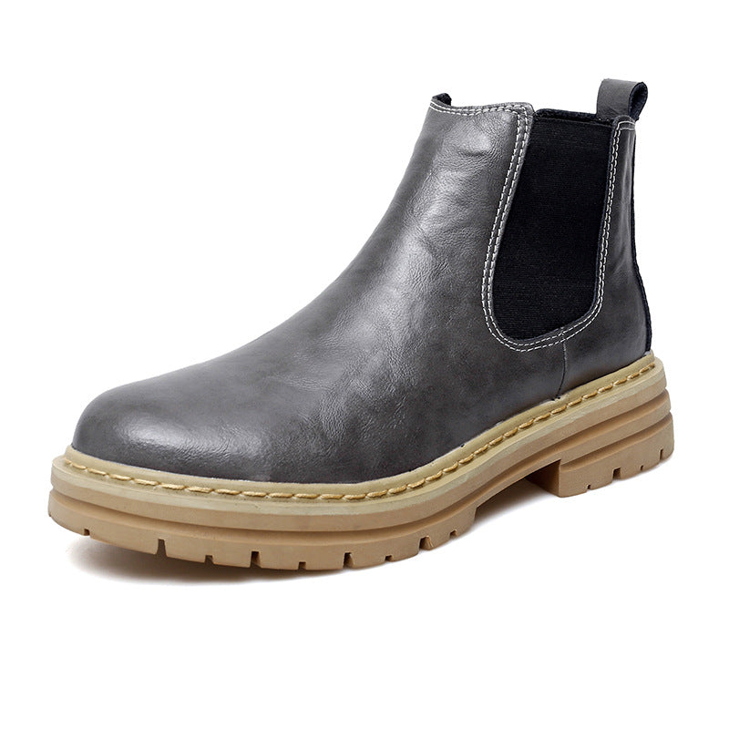 Trendy Thick-soled Work Boots Retro British Style Fleece-lined Men's Boots