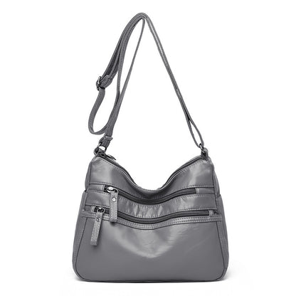 Real Washed Leather Classic Solid Color Soft Leather Versatile Casual One-shoulder Crossbody Bag