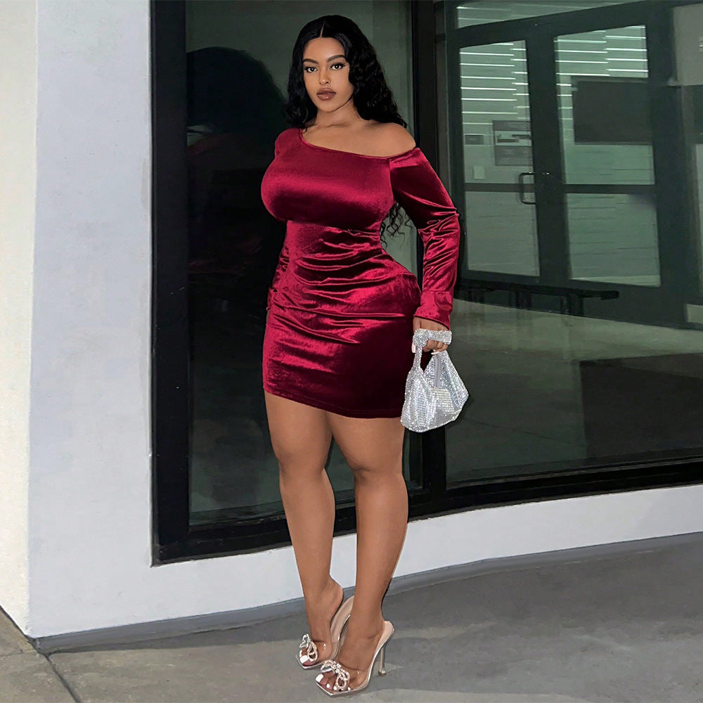 Sexy Off-shoulder French Style Velvet Dress