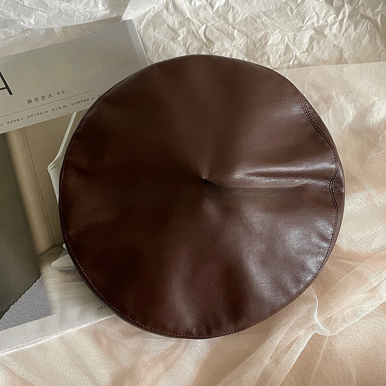 Brown Beret Women's Large Head Circumference Leather
