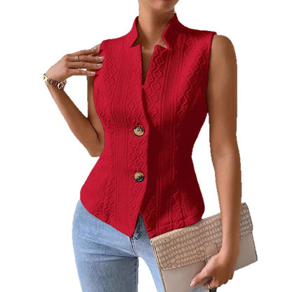 Women's V-neck Button Sleeveless Vest Jacket Top