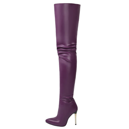 Lady's Plus-size Over-the-knee Fashion Boots With Metal Heels