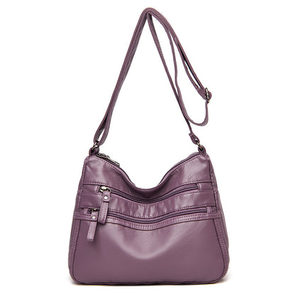Real Washed Leather Classic Solid Color Soft Leather Versatile Casual One-shoulder Crossbody Bag