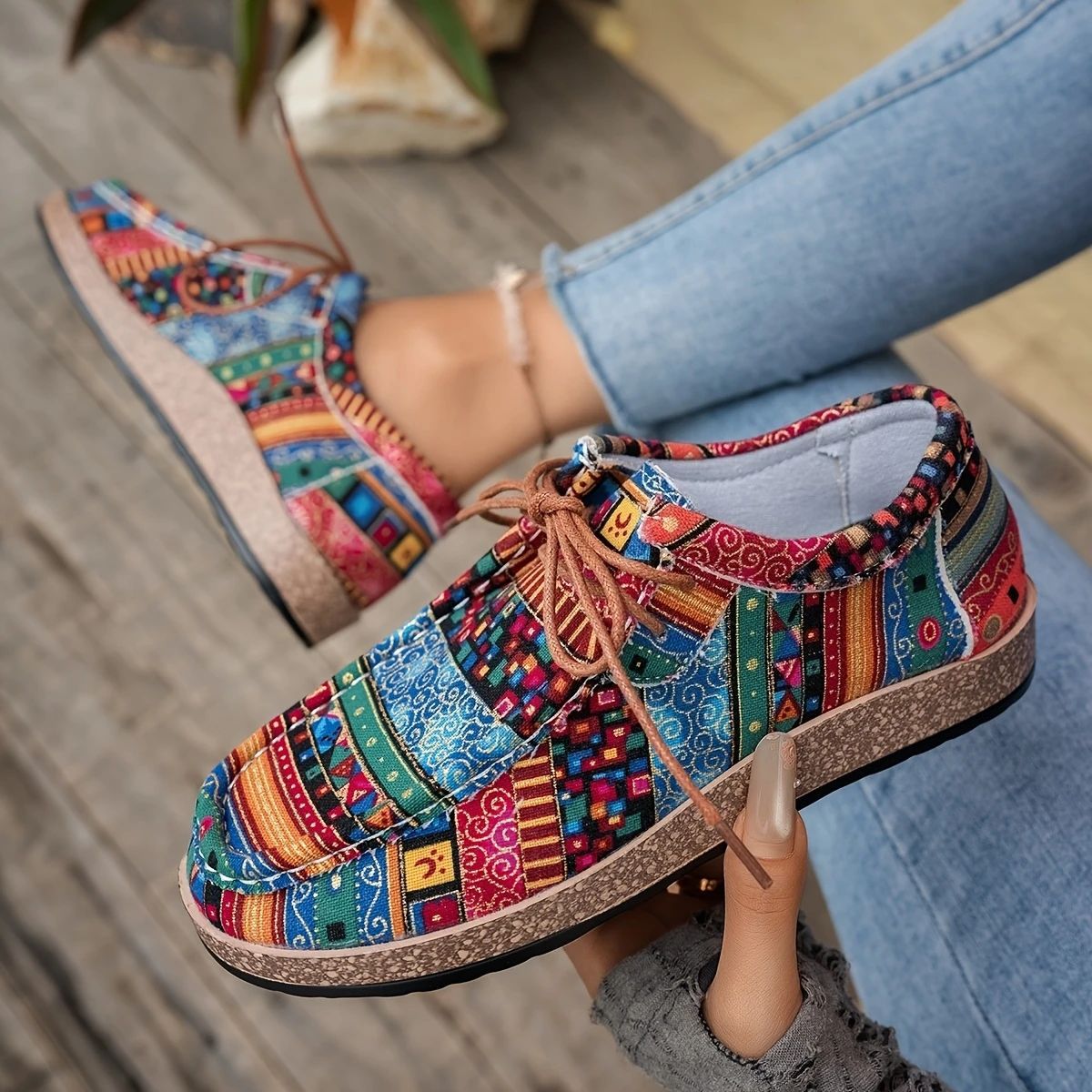 Thick-soled Large-size Colorful Casual Ethnic Retro Sneakers