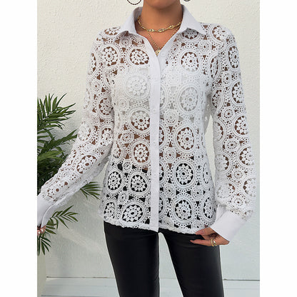 Women's Lace Floral Boho Blouse - Long Sleeve Button Down Shirt For Spring & Fall