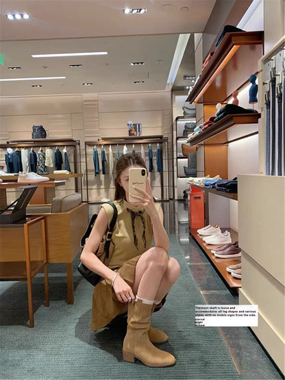 Leather Small Hight Increasing Martin Boots