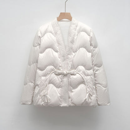 Casual Autumn And Winter Minimalist Chinese-style Solid Color V-neck Loose Jacket