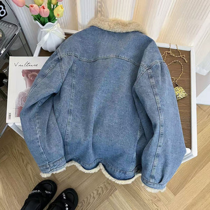 Premium Faux Lamb Wool Denim Jacket