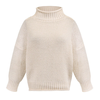 Solid Turtleneck Pullover Sweater Winter Fashion Casual Knitted Long-Sleeved Top Women's Clothing