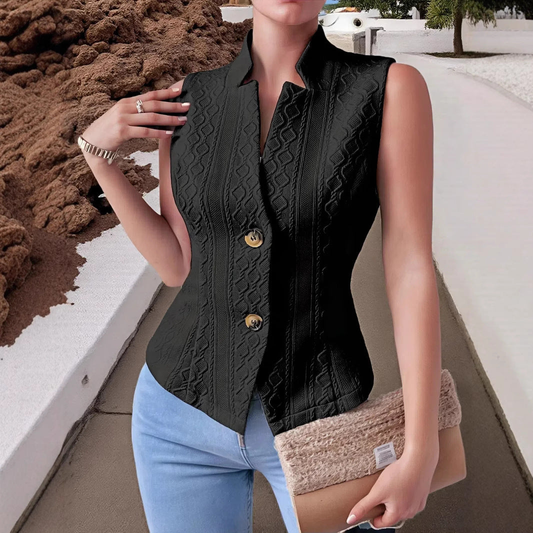 Women's V-neck Button Sleeveless Vest Jacket Top