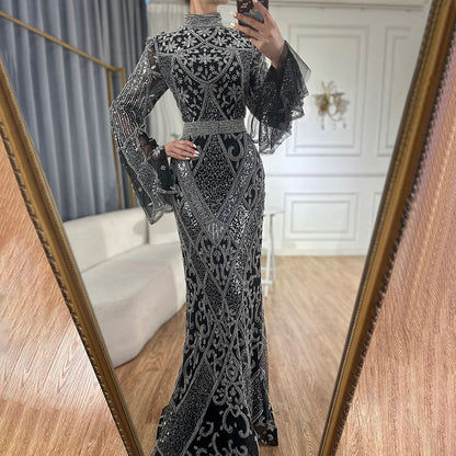 Red High Collar Fishtail Evening Long Dress