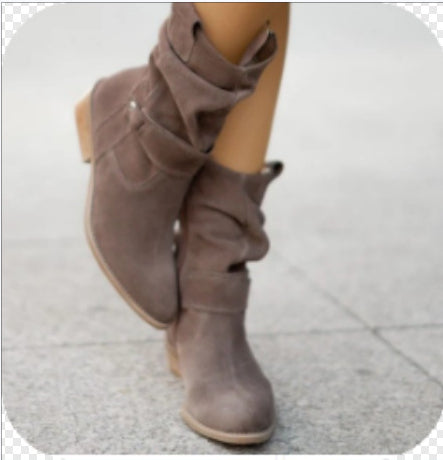 Ins Pointed Toe Mid-calf Boots Fashion Suede Zipper Western Boot Winter Shoes For Women