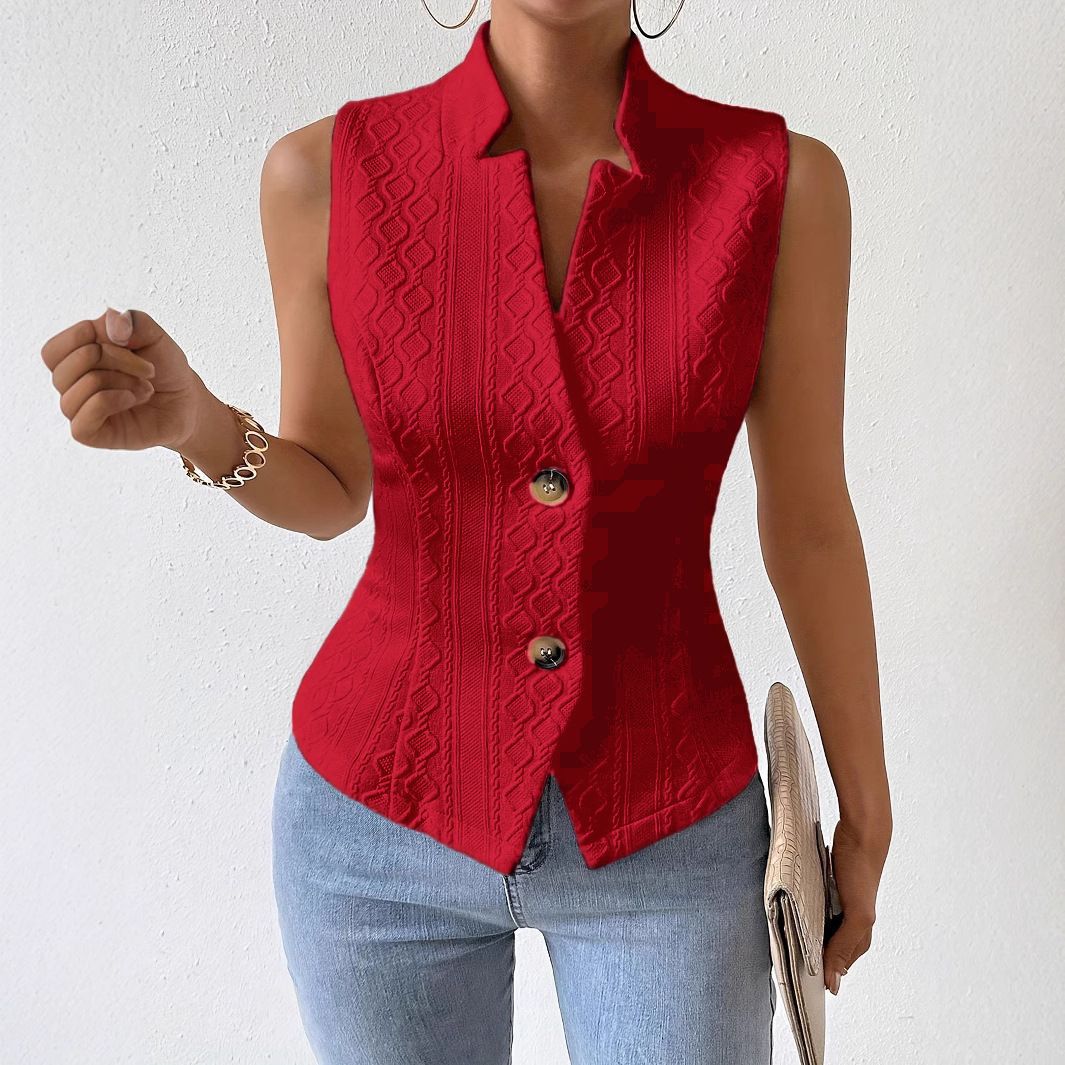 Women's V-neck Button Sleeveless Vest Jacket Top