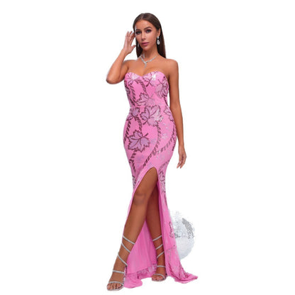 Wrapped Chest Off-neck Sheath Sequined Banquet Fishtail Evening Dress