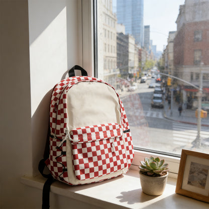 Plaid Backpack-Red