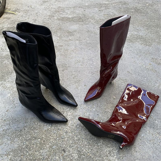 Women's Solid Color Fashion All-match Outer Wear High Tube Pointed Boots