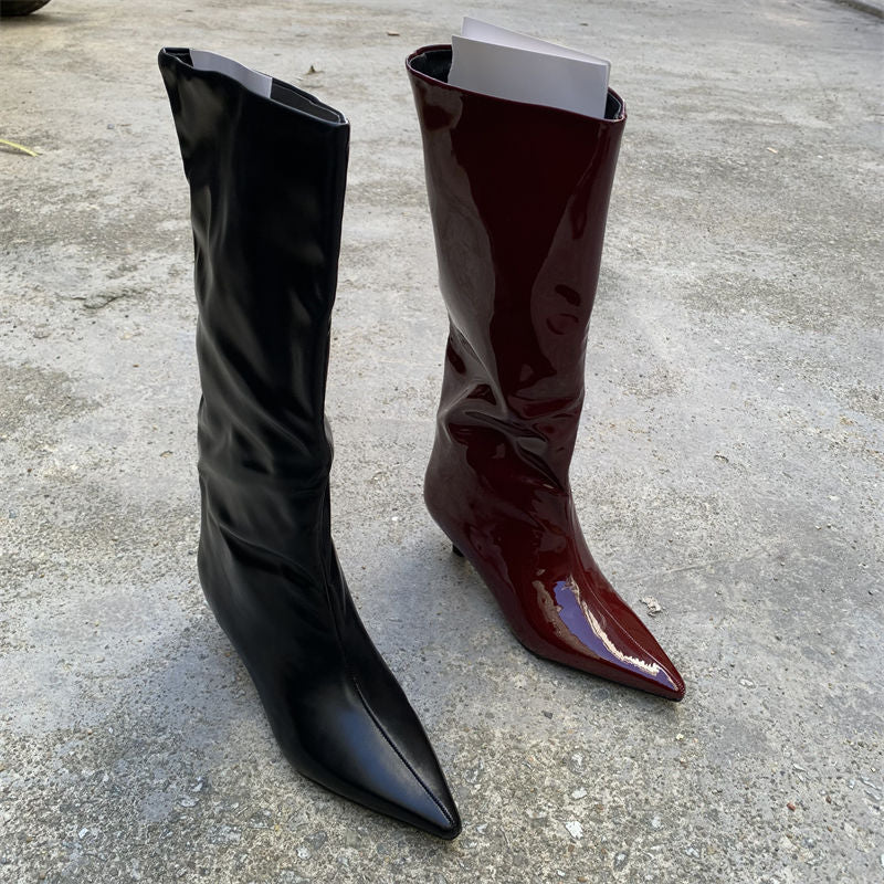 Women's Solid Color Fashion All-match Outer Wear High Tube Pointed Boots