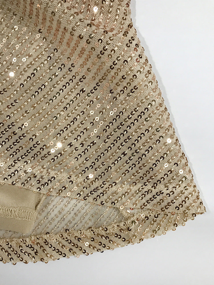 Autumn And Winter New Women's Sexy Gorgeous Sequined Dress Pleated Cross Strap Vacation Style Dress