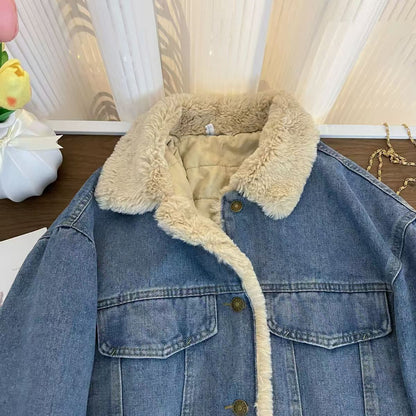 Premium Faux Lamb Wool Denim Jacket