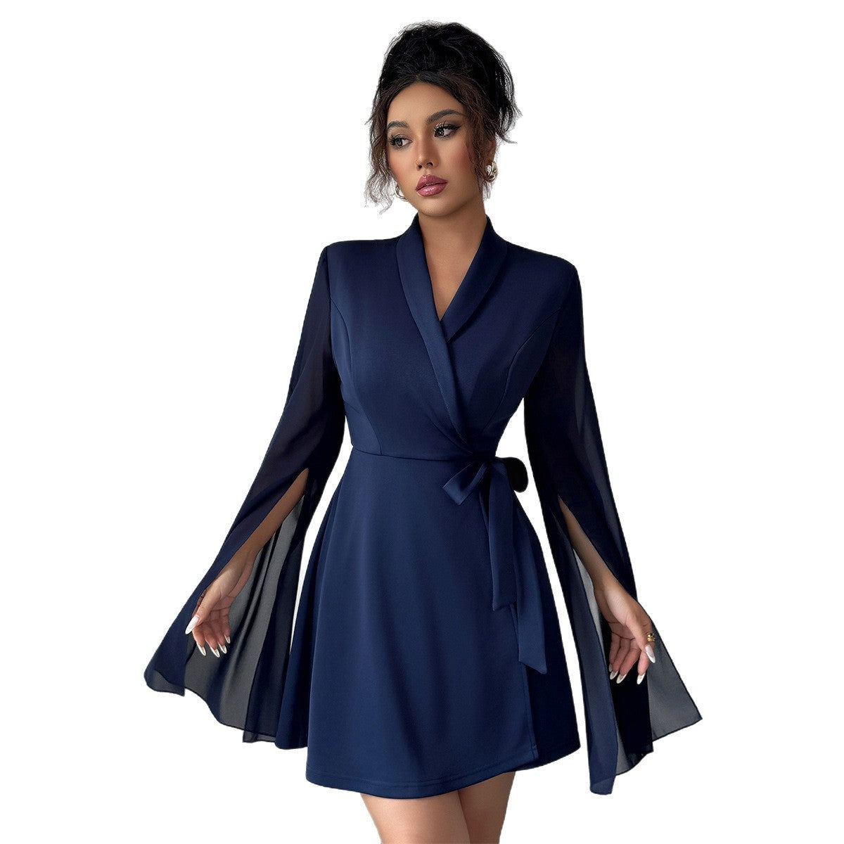 Elegant Temperament Long Sleeve Tie Dress