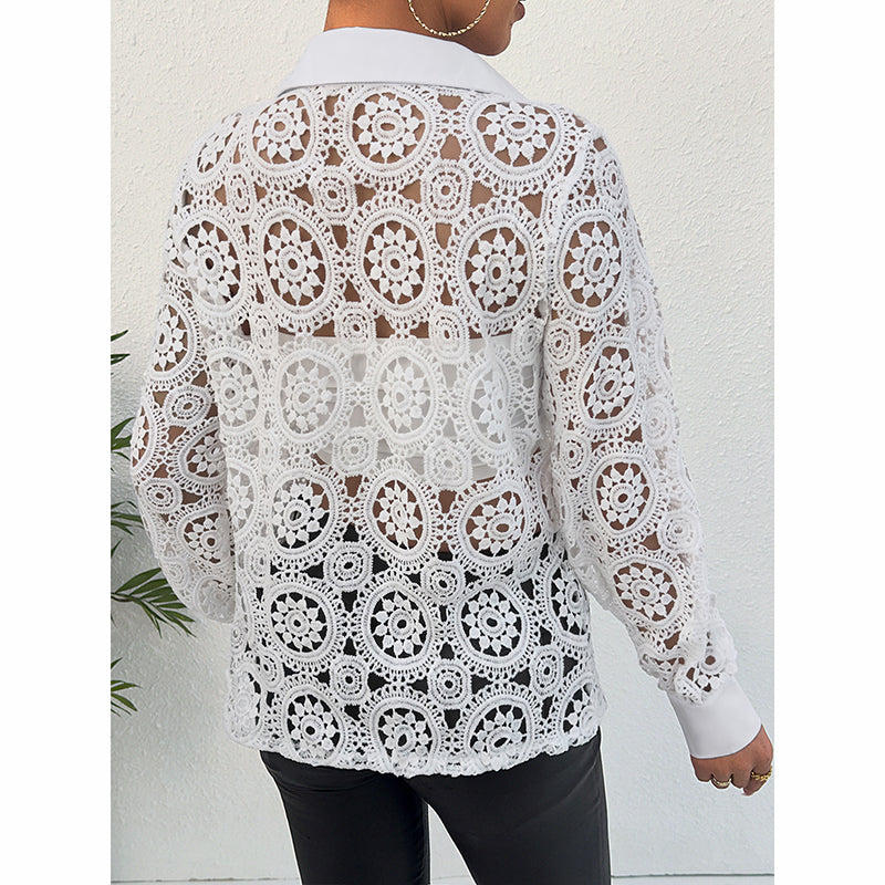 Women's Lace Floral Boho Blouse - Long Sleeve Button Down Shirt For Spring & Fall