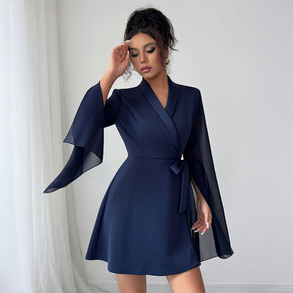 Elegant Temperament Long Sleeve Tie Dress