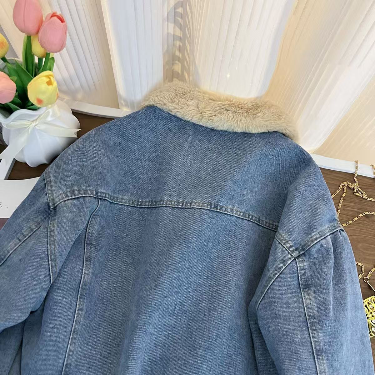 Premium Faux Lamb Wool Denim Jacket