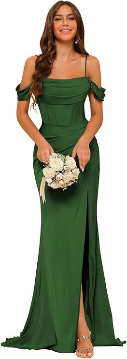 Off-the-shoulder Satin Bridesmaid Corset Ball Gown