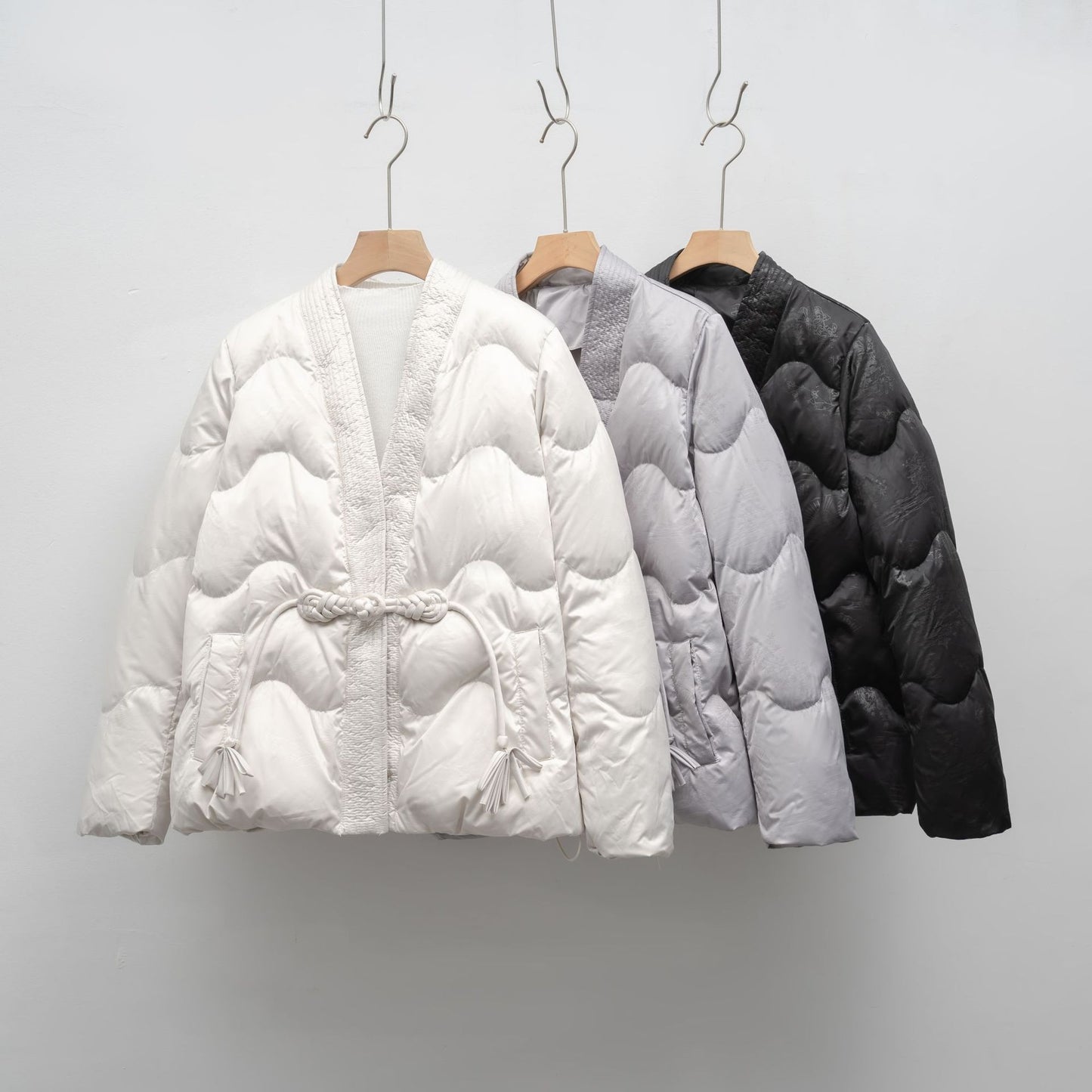 Casual Autumn And Winter Minimalist Chinese-style Solid Color V-neck Loose Jacket