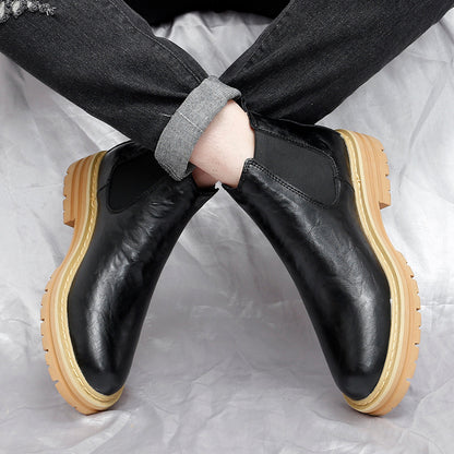 Trendy Thick-soled Work Boots Retro British Style Fleece-lined Men's Boots