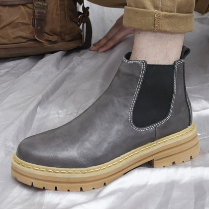 Trendy Thick-soled Work Boots Retro British Style Fleece-lined Men's Boots