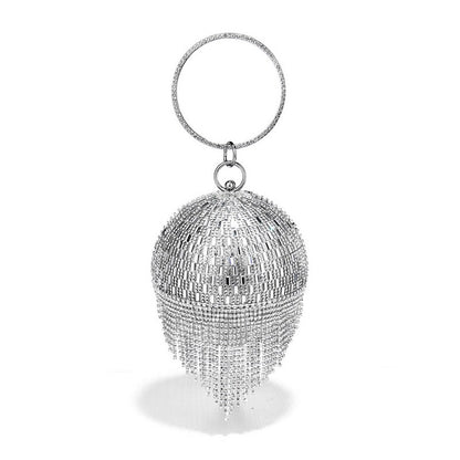 Shining Rhinestone Round Tassel Dinner Bag Women's Fashion