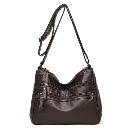 Real Washed Leather Classic Solid Color Soft Leather Versatile Casual One-shoulder Crossbody Bag