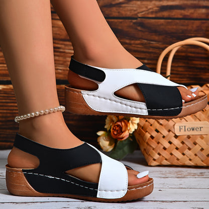 Colorblock-crossed  Wedges Sandals Summer Fashion Fish Mouth Platform Roman Shoes For Women