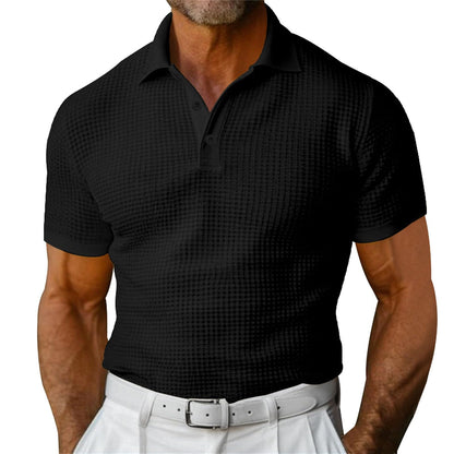 Waffle Short Sleeve Polo Shirt Men's Fashion Summer Lapel Tops