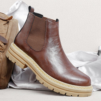 Trendy Thick-soled Work Boots Retro British Style Fleece-lined Men's Boots