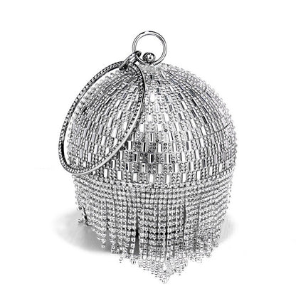 Shining Rhinestone Round Tassel Dinner Bag Women's Fashion