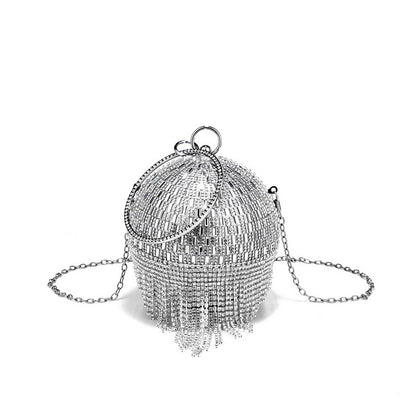 Shining Rhinestone Round Tassel Dinner Bag Women's Fashion