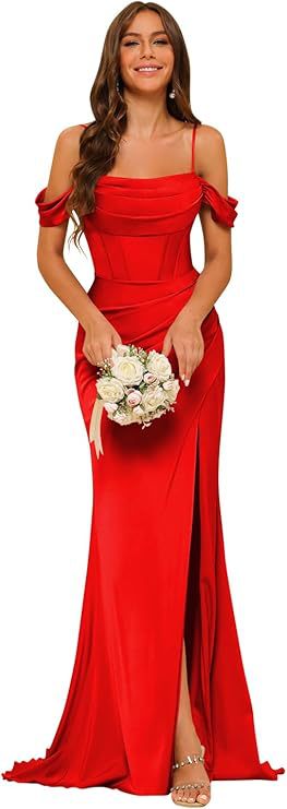 Off-the-shoulder Satin Bridesmaid Corset Ball Gown