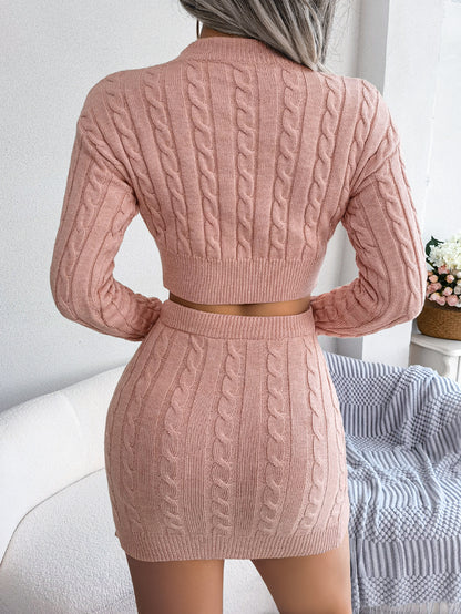 Casual Cable Knit Cropped Sweater Bodycon Dress Set