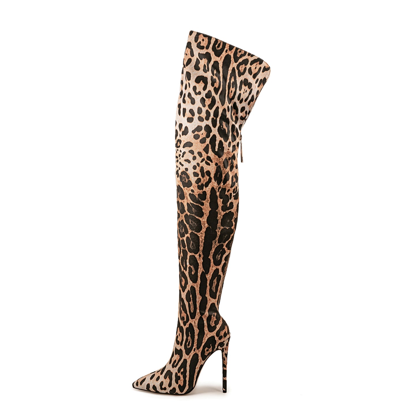 Pointed-toe Stiletto Leopard Print Stretch Thin Boots Nightclub Bar Pole Dance