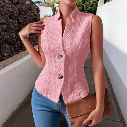 Women's V-neck Button Sleeveless Vest Jacket Top