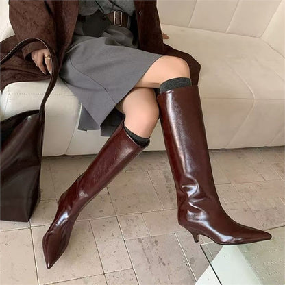 Women's Solid Color Fashion All-match Outer Wear High Tube Pointed Boots