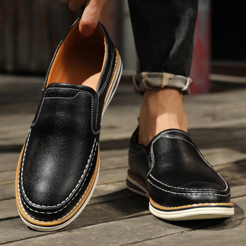 Hand-sewn Casual Leather Slip-on Bean Shoes