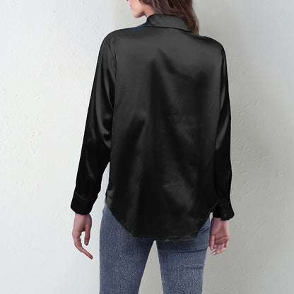 Women's Elegant Satin Lapel Shirt, Long Sleeve Button-Down Blouse For Casual And Office Wear