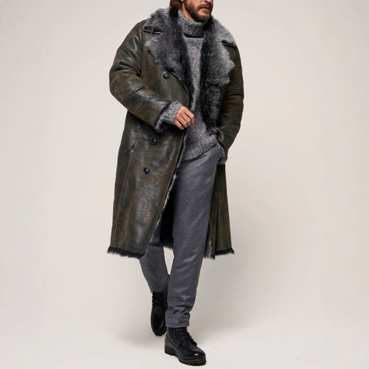 Double-breasted Wide Lapel Long-haired Men's Long Fur Coat