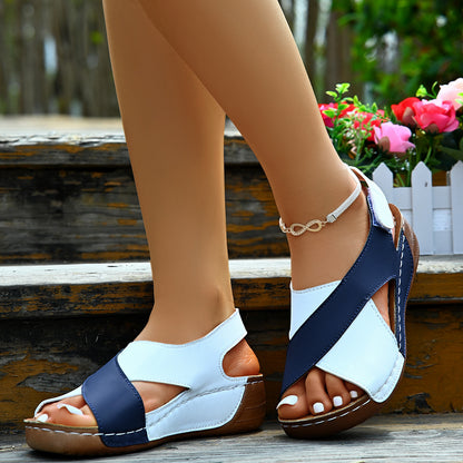 Colorblock-crossed  Wedges Sandals Summer Fashion Fish Mouth Platform Roman Shoes For Women